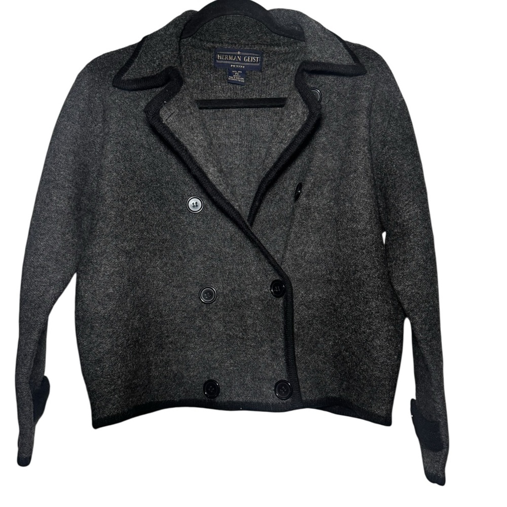 Elegant Gray Women's Pea Coat 100% Wool